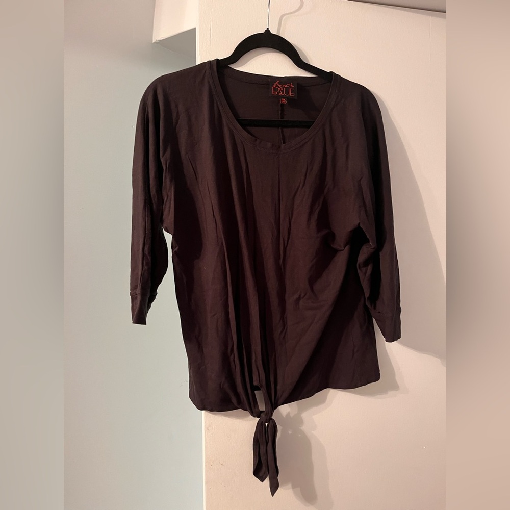 French Blue Women’s Front Tie 3/4 Length Black Shirt